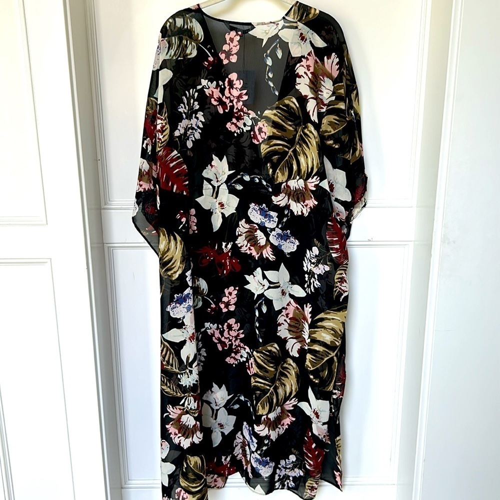 Walter Baker Tulum Caftan Sheer Floral Print Kimono Longline Duster One size - Picture 10 of 11